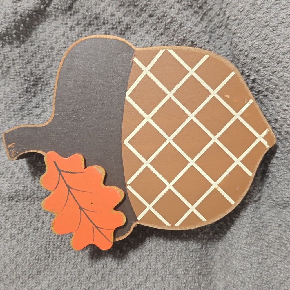 Wooden Acorn Wall Decor with Orange Leaf